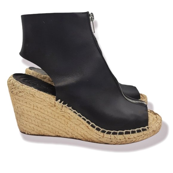 CELINE Wedge Espadrilles Black Leather Front Zip SZ 39 - Picture 1 of 10